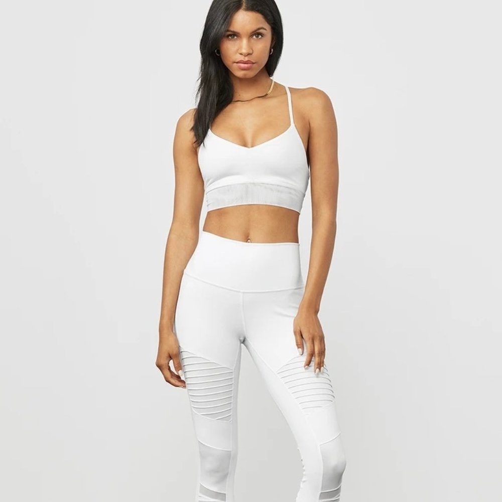 Alo Yoga High Waist Moto Legging - White - White Glossy